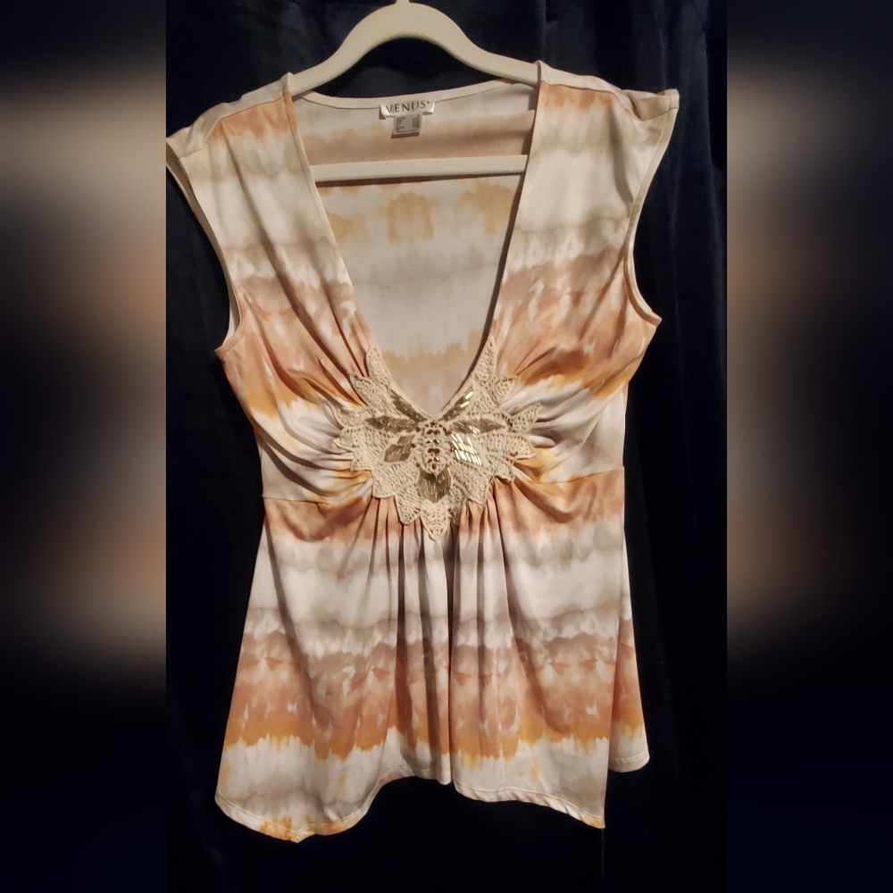 Elegant Beige and Brown Women's Top